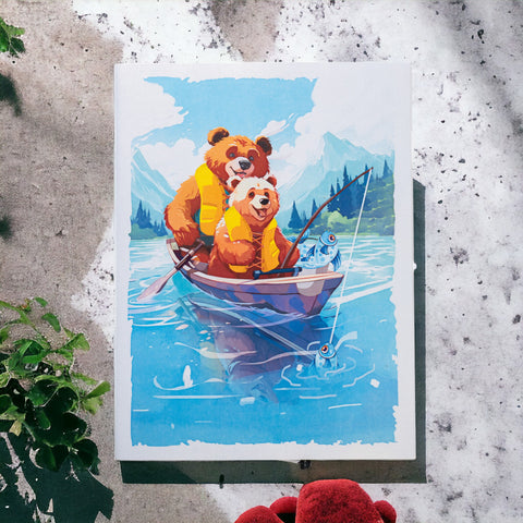 Papa Bear Fishing Pop Up Card