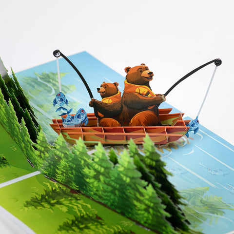 Papa Bear Fishing Pop Up Card