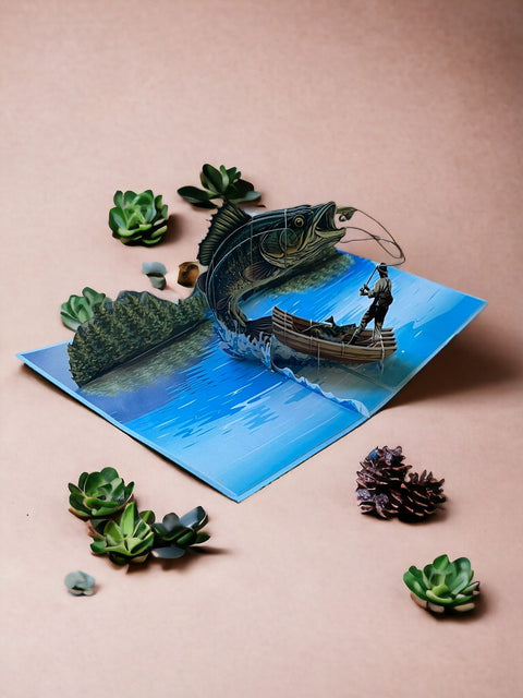 Handmade Lake Fishing Pop-Up Card – 3D Birthday or Father’s Day Card for Dad
