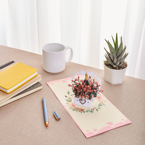 Rose Basket and Champagne Pop Up Card