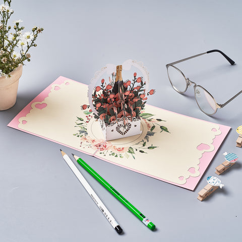 Rose Basket and Champagne Pop Up Card