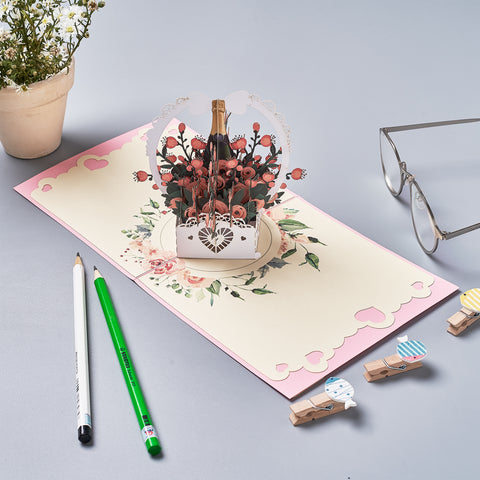 Rose Basket and Champagne Pop Up Card