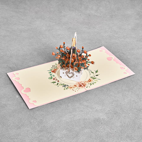 Rose Basket and Champagne Pop Up Card