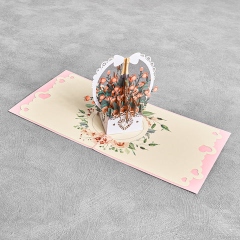 Rose Basket and Champagne Pop Up Card
