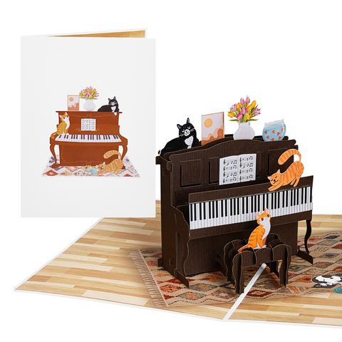 Cats Playing Piano Pop Up Card