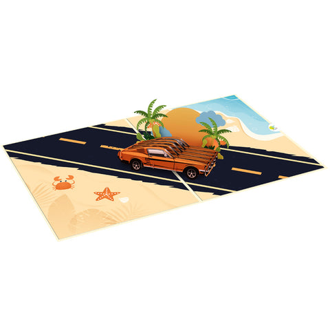 Classic Car On Beach Pop Up Card