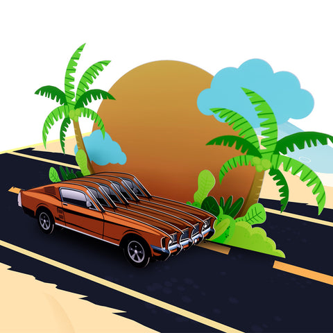 Classic Car On Beach Pop Up Card