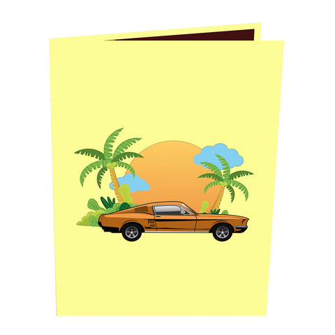 Classic Car On Beach Pop Up Card