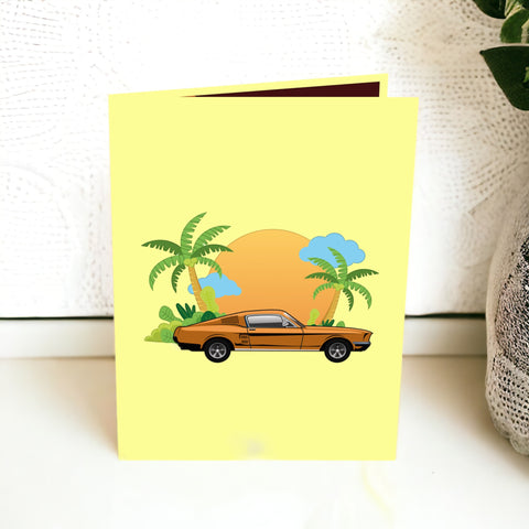 Classic Car On Beach Pop Up Card