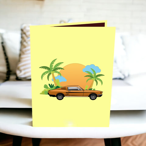 Classic Car On Beach Pop Up Card