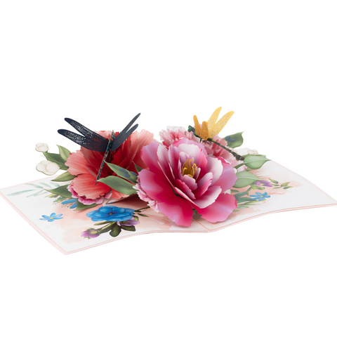 Dragonfly and Peony Pop Up Card