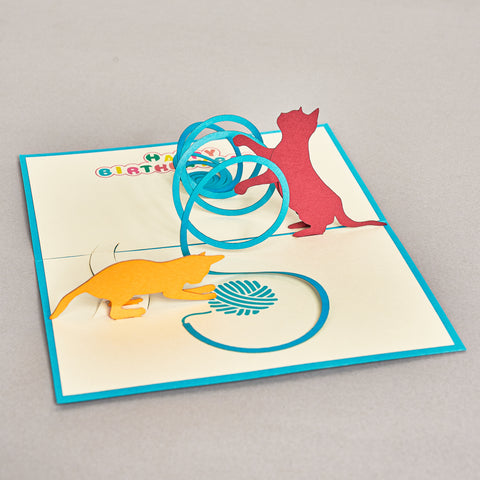 Playful Cat Birthday Pop Up Card (2pk)