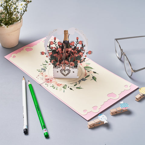 Rose Basket and Champagne Pop Up Card