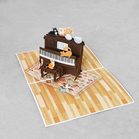 Cats Playing Piano Pop Up Card